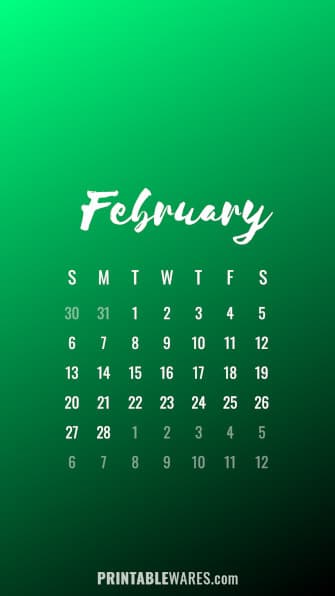 Cool green wallpaper hd calendar for February 2022.