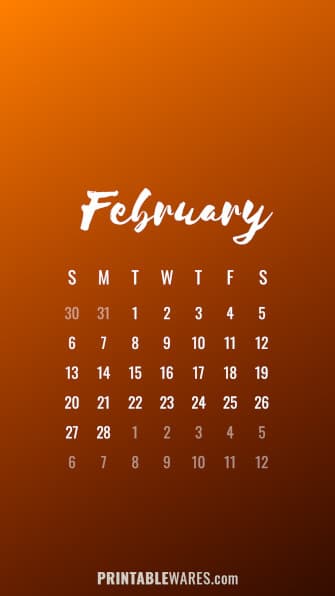 Orange Monthly Iphone Calendar February 2022