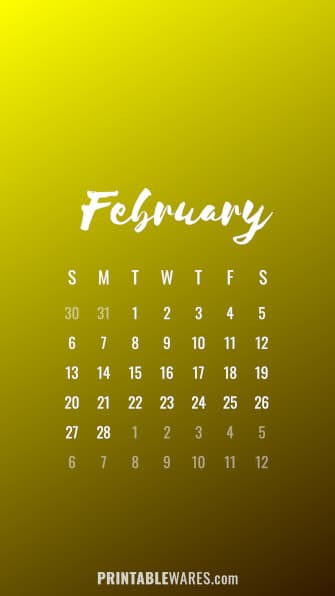 Dark Yellow Monthly Calendar wallpaper hd February 2022