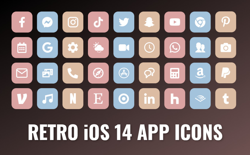 iOS 14 Retro Home Screen Icons: Natural Pastel Beige, Blue, Pink