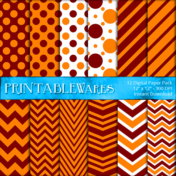 Orange and Maroon Red Digital Paper Pack - Thanksgiving