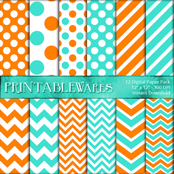 Orange and Turquoise Baby Shower Printable Paper Designs
