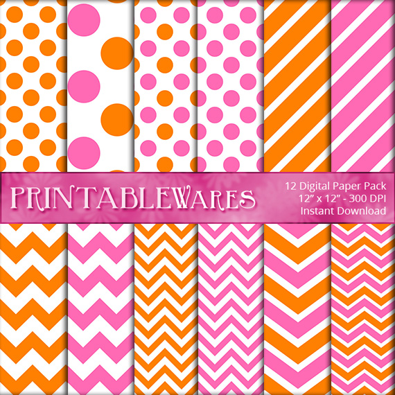 Pretty Pink and Orange Printable Backgrounds