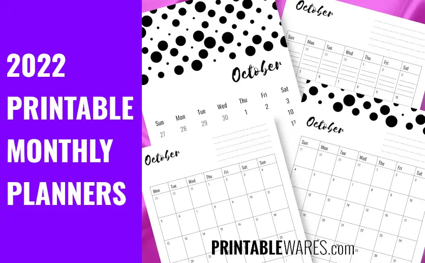 2022 monthly planner 6 printable calendar pdf templates