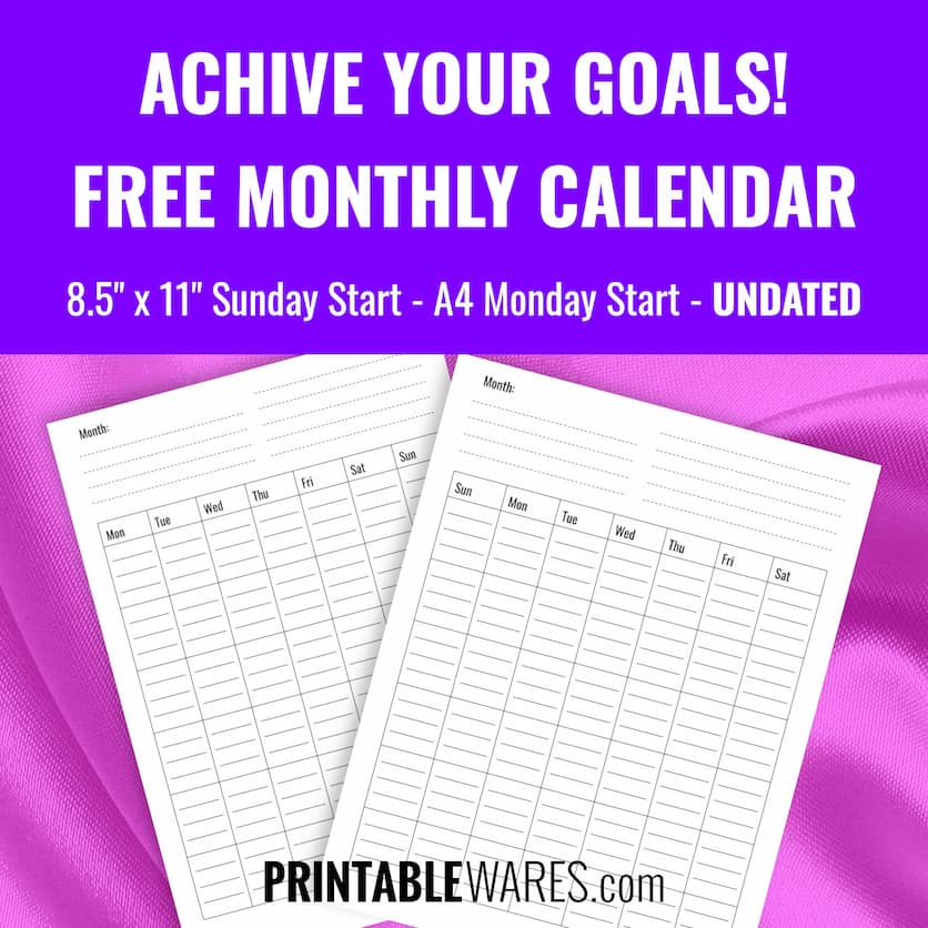 Lined Undated Monthly Planner Printable