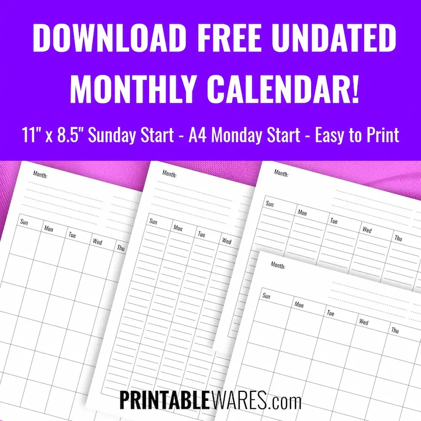Printable Blank Calendar Pages PDF 2022 (FREE)