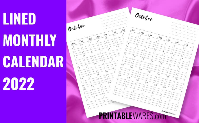 Lined Monthly Planner Printable Calendar 2022
