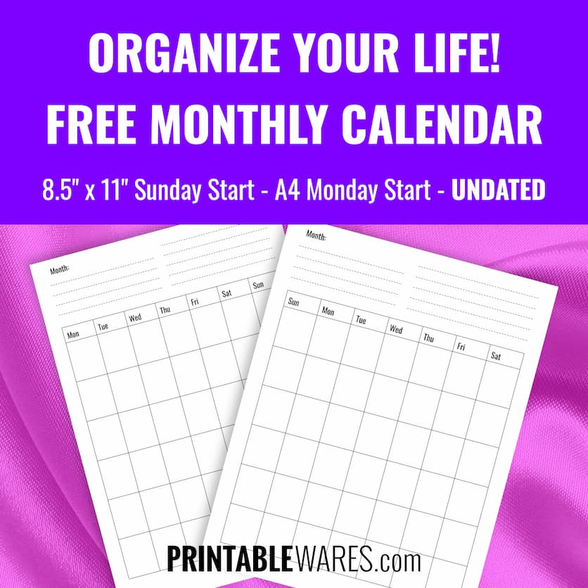 Vertical Blank Calendar PDF Printable Template