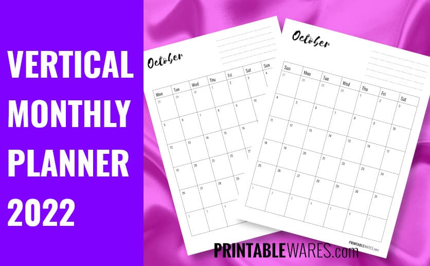 Vertical Monthly Planner Printable with Notes for 2022