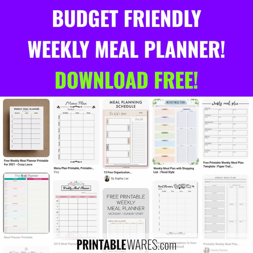 7 Day Menu Planner Template with Grocery List on a Budget