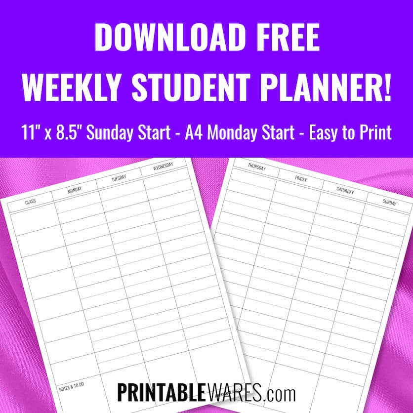 Pretty Two Page Weekly Student Planner - Vertical Pages 2022